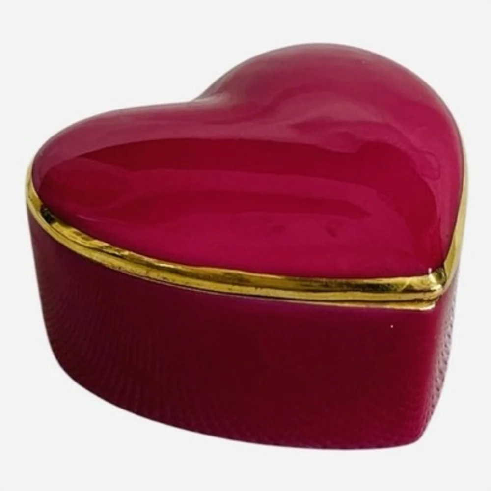 Vintage Chamart Limoges France Heart Trinket Box Pink Gold Trim 2